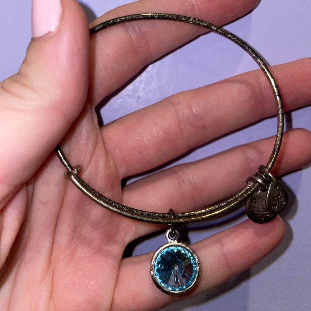 Alex and Ani March Birthstone Charm Bangle, Aquamarine SILVER Bracelet - Picture 4 of 6